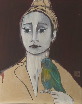 Frau mit Papagei